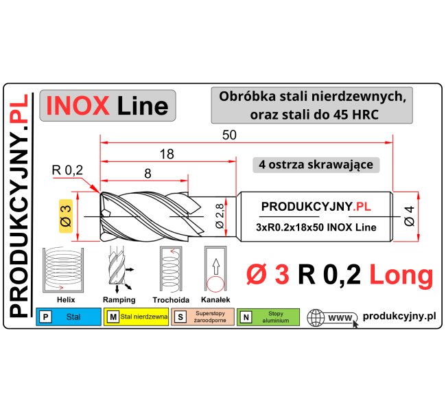 Frez fi 3 R0,2 INOX LONG